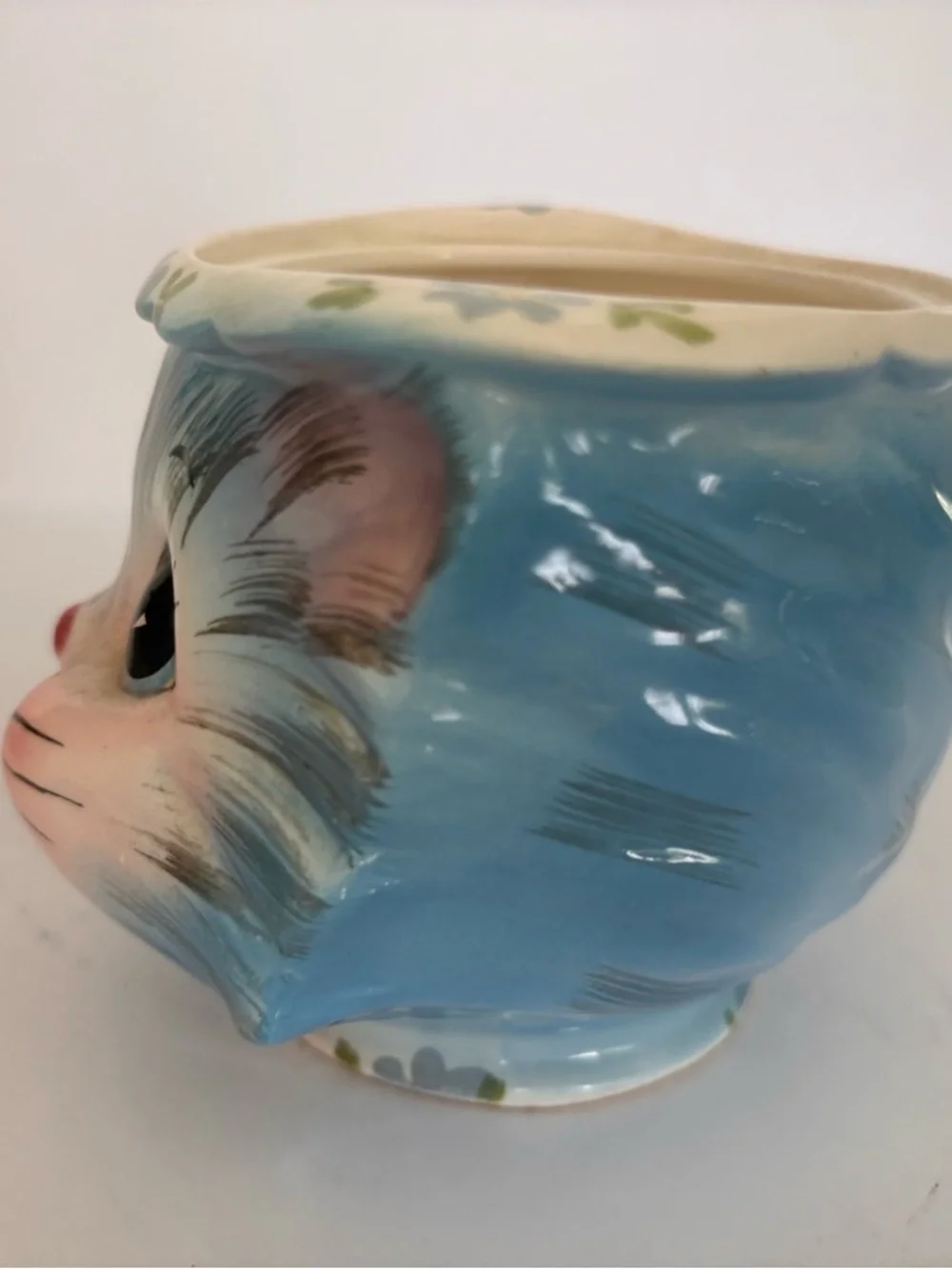 Lefton Kawaii Miss Priss Cat Face Sugar Bowl/Planter No Lid Kitschy Vintage